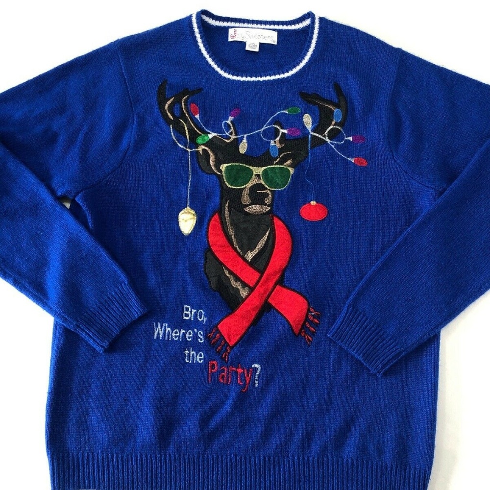 Jolly Sweaters Ugly Sweater Blue Cool Reindeer Men